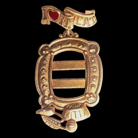 Vintage Danecraft Cat Brooch Pin I Love My Cat Photo Frame Signed - Picture 1 of 4